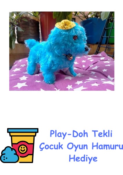 Pıllı Havlayan Kopek - Mavi - 15 cm Oyuncak + Play-Doh Oyun Hamuru