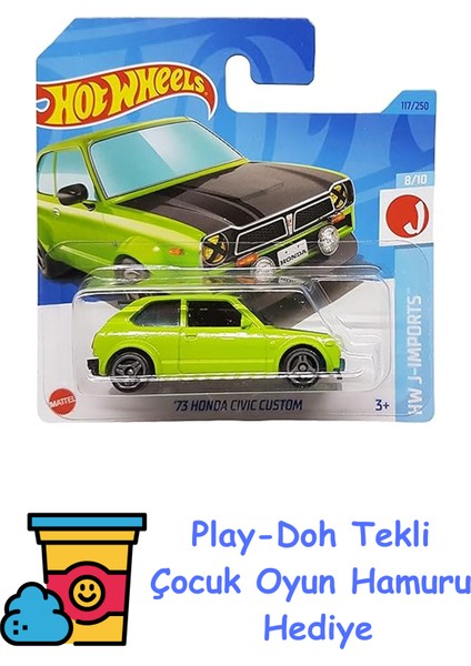 - ´73 Honda Civic Custom - Hw J-Imports 8/10 - HKG40 - Short Card - Yeşil - Mattel 2023 + Play-Doh Oyun Hamuru