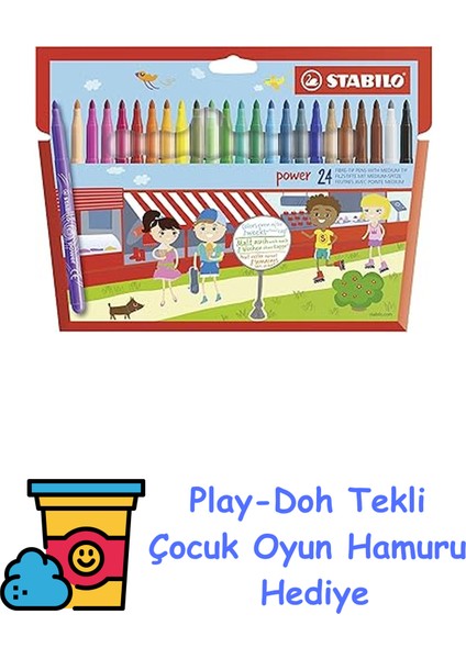 Stabılo Power - Keçe Uçlu Boya Kalemi - 24'lü Paket - Çeşitli Renkler + Play-Doh Oyun Hamuru