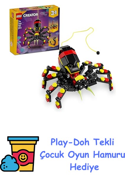 Creator 3’ü 1 Arada Vahşi Hayvanlar: Şaşırtıcı Örümcek 31159-7 Yaş ve Üzeri Çocuklar Için Yaratıcı Oyuncak Yapım Seti, Doğum Günü Hediyesi (153 Parça) + Play-Doh Oyun Hamuru