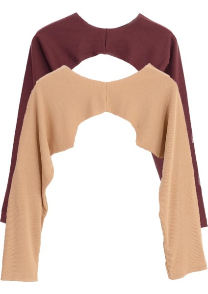 Pınkmark Kadın Içe Giyilen Tesettür Mürdüm Bej 2 Li Paket Bolero Bluz Kolluk MCPMBL25631 indirimleri