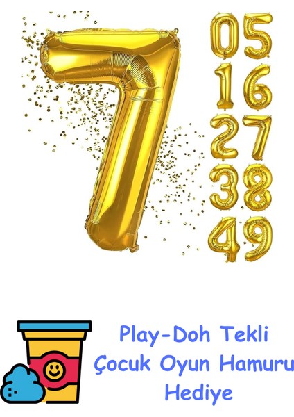 7 Yaş Doğum Günü Rakamlı Balon Yaş Günü Gold Renk Uçan Balon 102 cm Doğum Günü ve Parti Dekorasyonu Büyük Boy Folyo Balon 40 Inç - 102 cm Doğum Günü Dekorasyonu + Play-Doh Oyun Hamuru