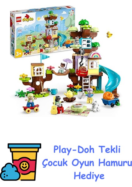 Duplo 3’ü 1 Arada Ağaç Ev 10993-3 Yaş ve Üzeri Için Yaratıcı Oyuncak Yapım Seti (126 Parça) + Play-Doh Oyun Hamuru