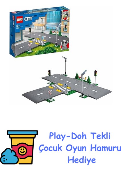 City Yol Zeminleri 60304-5 Yaş ve Üzeri Çocuklar Için LEGO City Setleriyle Uyumlu Yaratıcı Oyuncak Yapım Seti (112 Parça) + Play-Doh Oyun Hamuru