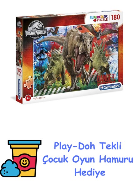 - 29106-180 Parça Puzzle - Jurassic World + Play-Doh Oyun Hamuru