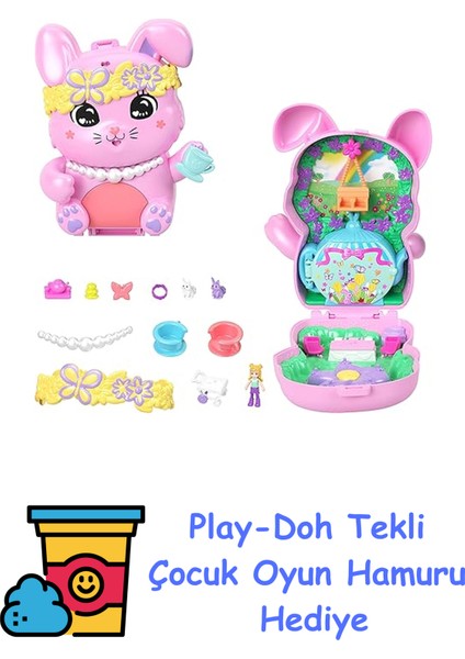 ™ Tavşancığın Çay Partisi Mini Oyun Seti Polly Pocket Tavşancığın Çay Partisi Mini Oyun Seti, 1 Mikro Bebek ve Evcil Tavşanlar, Stil Aksesuarlarının Yer Al + Play-Doh Oyun Hamuru