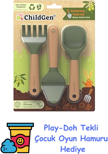 Bahçe Aletleri Seti (Tırmık-Kürek-Mala) + Play-Doh Oyun Hamuru