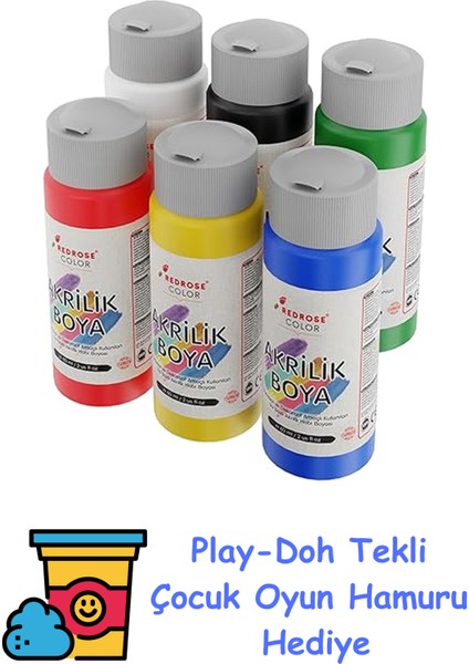 Ana Renkler Akrilik Boya 6'lı Set 6X60 ml + Play-Doh Oyun Hamuru