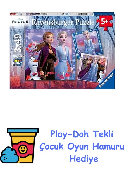 Puzzle 3X49 Parça Disney Frozen 2 Renkli 6+ + Play-Doh Oyun Hamuru