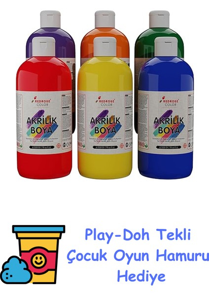 Ara Renkler Akrilik Boya 6'lı Set 6X500 gr + Play-Doh Oyun Hamuru