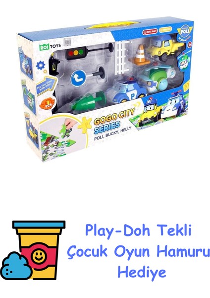 Gogo City Serisi - Poli, Bucky, Helly Oyun Seti + Play-Doh Oyun Hamuru