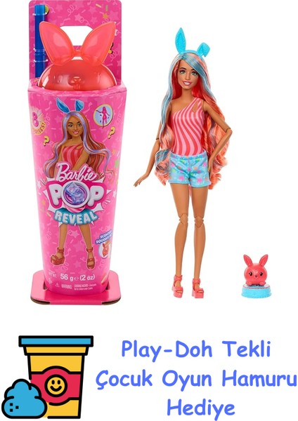 Pop Reveal™ Mikshake Serisi - Pembe Barbie Pop Reveal Shakes Serisi Bebek ve Aksesuar Seti, Kokulu ve Sevimli Kedicik Temalı Bebek JCN87 + Play-Doh Oyun Hamuru