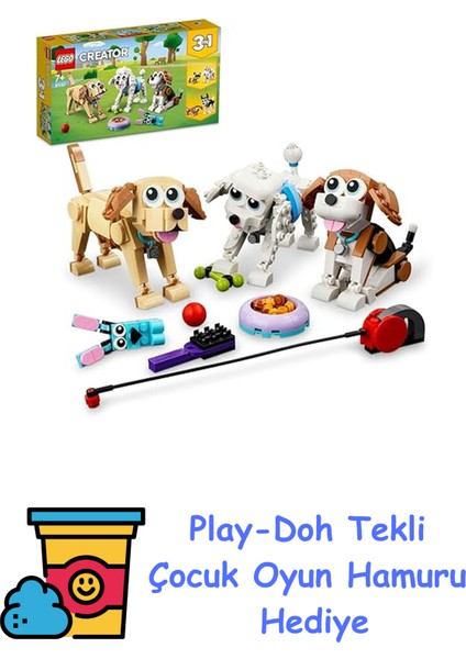Creator Sevimli Köpekler 31137-7 Yaş ve Üzeri Çocuklar Için Beagle, Poodle ve Labrador Modelleri Içeren Yaratıcı Oyuncak Yapım Seti (475 Parça) + Play-Doh Oyun Hamuru