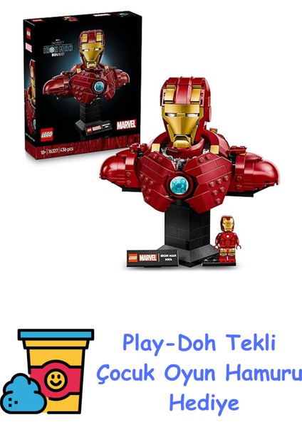 | Marvel Iron Man Mk4 Büstü 76327, Yetişkin Kadınlar ve Erkekler Için Baskılı Bir Isim Levhası ve Çıkarılabilir Iron Man Minifigürü Içeren Koleksiyonluk Model Yap + Play-Doh Oyun Hamuru