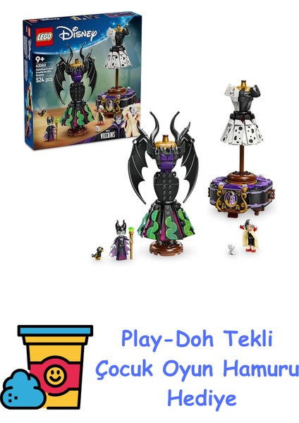 Disney Kötüleri Malefiz'in ve Cruella De Vil'in Elbiseleri 43262-9 Yaş Üzeri Kız ve Erkek Çocuklar Için Sergileme Standı, 2 Mini Bebek ve 2 Hayvan Figürü Içeren O + Play-Doh Oyun Hamuru