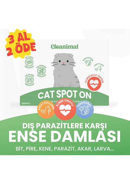 Kedi Parazit Ense Deri Damlası | Bit, Pire ve Kene Karşıtı Doğal Koruma Damlası 5x1 ml