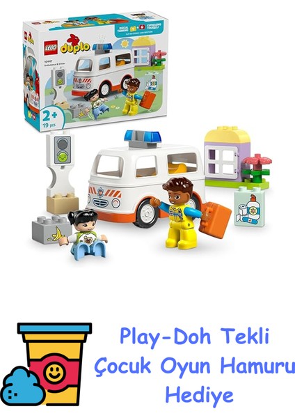 Duplo Town Ambulans ve Sürücü 10447-2 Yaş ve Üzeri Çocuklar Için Eğitici ve Yaratıcı Oyuncak Yapım Seti (19 Parça) + Play-Doh Oyun Hamuru