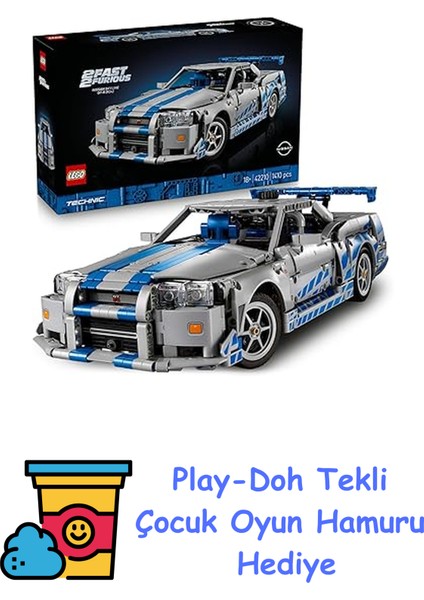 Technic Daha Hızlı Daha Öfkeli Nissan Skyline Gt-R (R34) Araba 42210 - Yetişkinler Için Dekoratif Araba Modeli Yapım Seti, Doğum Günü Hediyesi (1410 Parça) + Play-Doh Oyun Hamuru