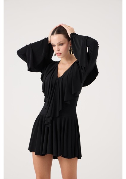 Fırfırlı Mini Yolanthe Elbise Siyah fiyatları