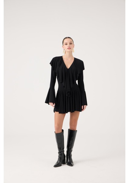 Fırfırlı Mini Yolanthe Elbise Siyah modelleri