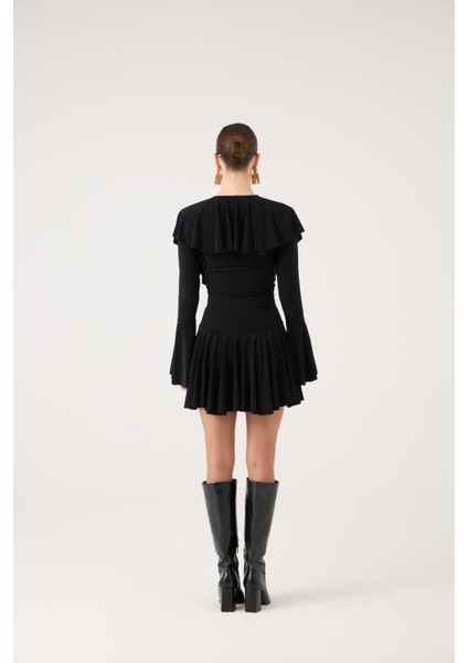 Fırfırlı Mini Yolanthe Elbise Siyah indirimleri
