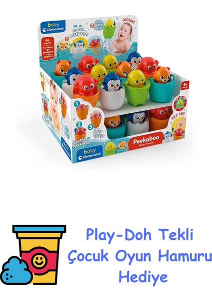 Baby Clementoni - Saklanan Su Arkadaşları Banyo Oyuncağı, Tekli + Play-Doh Oyun Hamuru