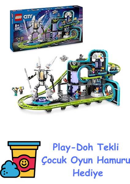 City Robot Dünyası Hız Treni Parkı 60421-8 Yaş ve Üzeri Çocuklar Için Yaratıcı Oyuncak Yapım Seti (986 Parça) + Play-Doh Oyun Hamuru