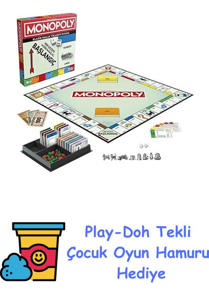Gaming Monopoly Saklama Tepsili ve Daha Büyük Piyonlu Kutu Oyunu + Play-Doh Oyun Hamuru