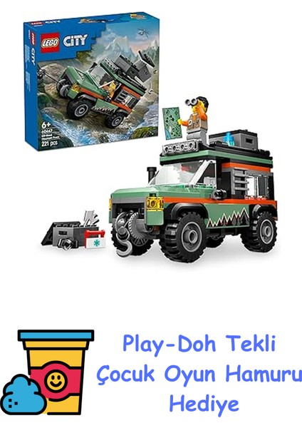 City 4x4 Arazi Dağ Arabası 60447-6 Yaş ve Üzeri Çocuklar Için Yaratıcı Oyuncak Yapım Seti, Doğum Günü Hediyesi (221 Parça) + Play-Doh Oyun Hamuru