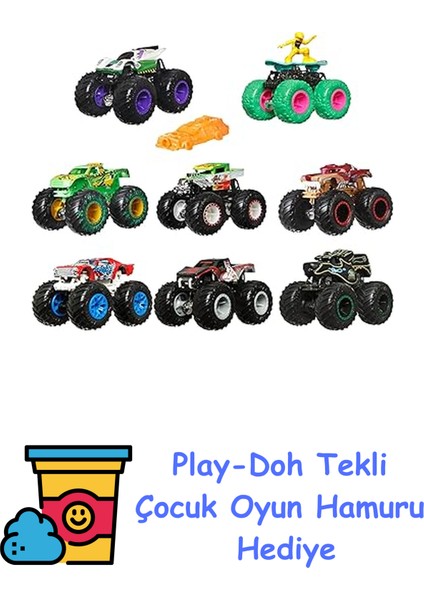 Monster Trucks 1:64 Ölçekli Araçlar, Dev Tekerlekler ve Koleksiyon Tekerlekleri, FYJ44 + Play-Doh Oyun Hamuru