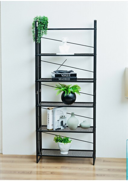 Dekoratif Siyah Metal Kitaplık 6 Raflı Çok Amaçlı Stand Salon ve Çalışma Odası Düzenleyici fiyatları