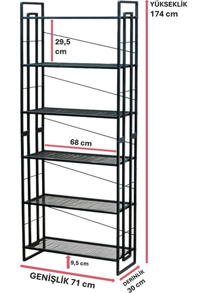 Dekoratif Siyah Metal Kitaplık 6 Raflı Çok Amaçlı Stand Salon ve Çalışma Odası Düzenleyici indirimleri
