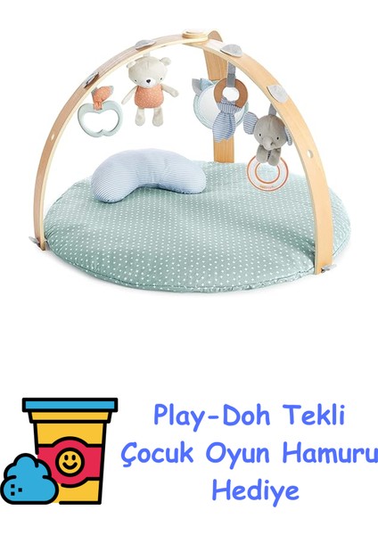 Rahat Nokta Çift Taraflı Yorgan Aktivite Spor Salonu ve Ahşap Çubuklu Oyun Minderi - Loamy, Yeni Doğan ve Üzeri + Play-Doh Oyun Hamuru