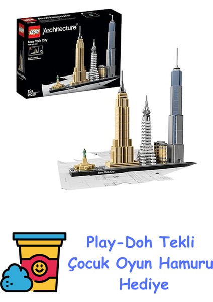 Architecture New York City 21028 - Seyahat, Mimari ve Tarih Meraklısı Yetişkinler Için Koleksiyonluk Yapım Seti (598 Parça) + Play-Doh Oyun Hamuru