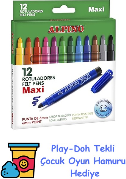 Alp-Ar-06 Maxi Keçeli Kalem, 12'li + Play-Doh Oyun Hamuru