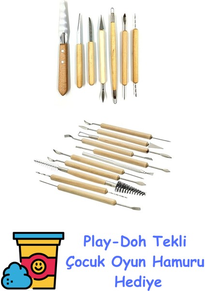 30 Parça Heykel Çömlek Seramik Kil Yapım & Modelleme Seti + Play-Doh Oyun Hamuru