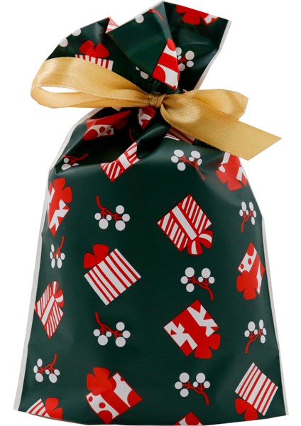 15X23 cm 5’li Kendinden Kurdeleli Yılbaşı Hediye Poşeti – Yeşil Desenli Paket Seti modelleri