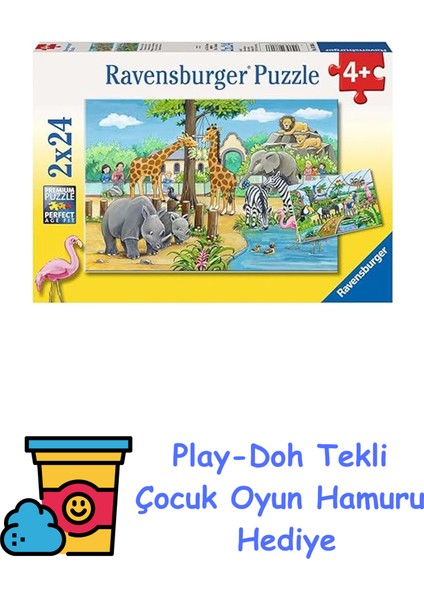 2X24 Parça Puzzle Zoo Renkli 3+ + Play-Doh Oyun Hamuru