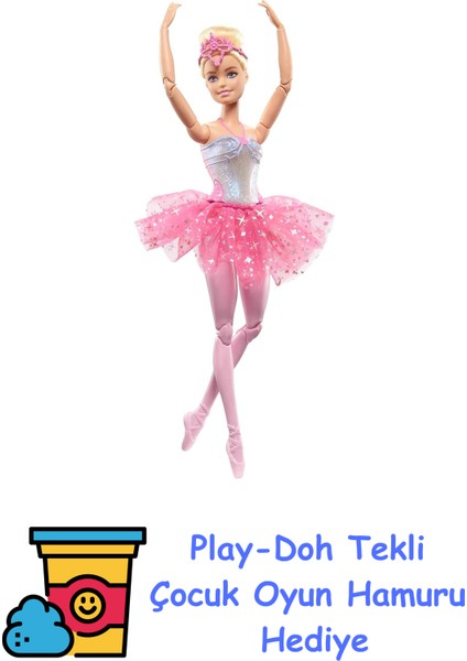 Barbıe™ Dreamtopıa Işıltılı Balerin™ Barbie Bebek | Sarışın Balerin Bebek | Sihirli Işık Özelliği HLC25 + Play-Doh Oyun Hamuru
