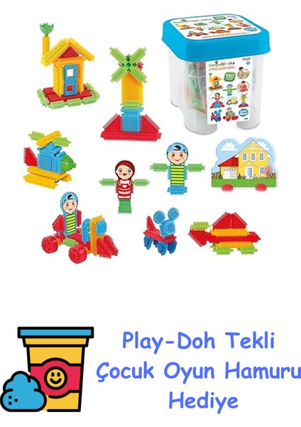 Kaktüs Bloklar Kova 120 Parça + Play-Doh Oyun Hamuru