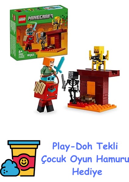 Minecraft Nether Lav Savaşı 21266 – Çocuklar Için Alex Figürü, Yaratıklar, Wither Skeleton, Kılıç ve Döndürülen Blaze Içeren Yapım Seti, 6 Yaş ve Üzeri Kız ve Erk + Play-Doh Oyun Hamuru