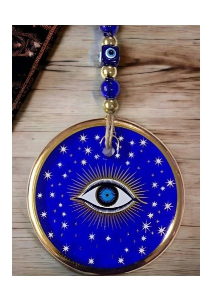 Yaldızlı Mavi Renk Yıldız Motifli Gözlü Duvar Süsü Cam Duvar Dekoru modelleri