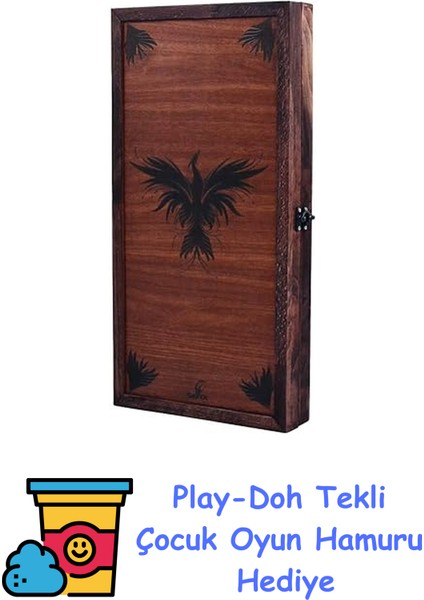 Figür Anka Kuşu Tavla Ceviz Kaplama (El Yapımı) - Tavla - 2 Oyuncusu - 6+ Yaş ve Üzeri - Efsanevi Tema + Play-Doh Oyun Hamuru