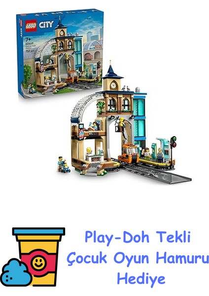 City Merkez Tren Istasyonu 60469 – Tren Modeli Seven 7 Yaş ve Üzeri Çocuklar Için Raylı Sistem Temalı Yaratıcı Oyuncak Yapım Seti, Doğum Günü Hediyesi (752 Parça) + Play-Doh Oyun Hamuru