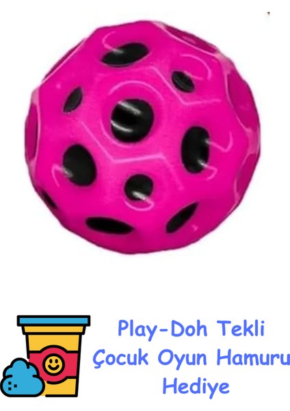 Moon Ball (Yükseğe Zıplayan Top) - 7 cm - Süper Eğlenceli Uzay Topu - Space - Bouncy Ball - Mor + Play-Doh Oyun Hamuru