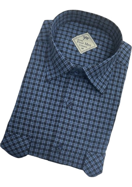 Klasik Geniş Kesim Ekoseli Flanel Çift Cepli Uzun Kollu Erkek Gömlek