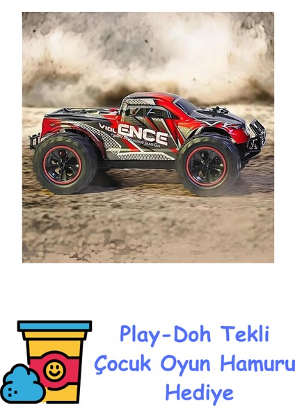 2.4ghz Uzaktan Kumandalı 1:16 Ölçek 40 Km Hız Yapabilen Şarjlı 4x4 Metal Iç Aksamlı Off-Road Araba (K.kırmızı) + Play-Doh Oyun Hamuru