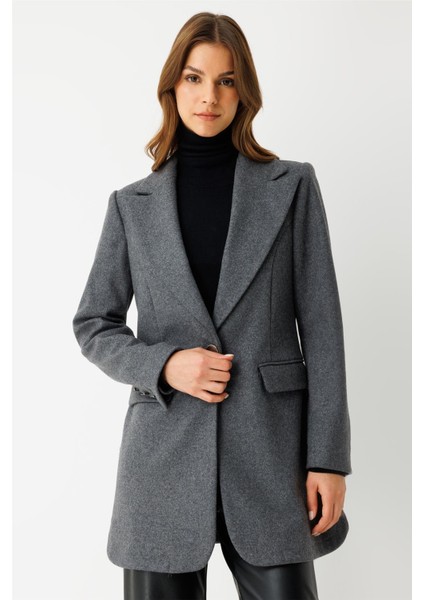 Tek Düğmeli Yün Içerikli Keçe Ceket Antrasit