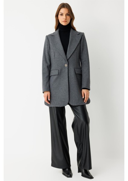 Tek Düğmeli Yün Içerikli Keçe Ceket Antrasit fiyatları