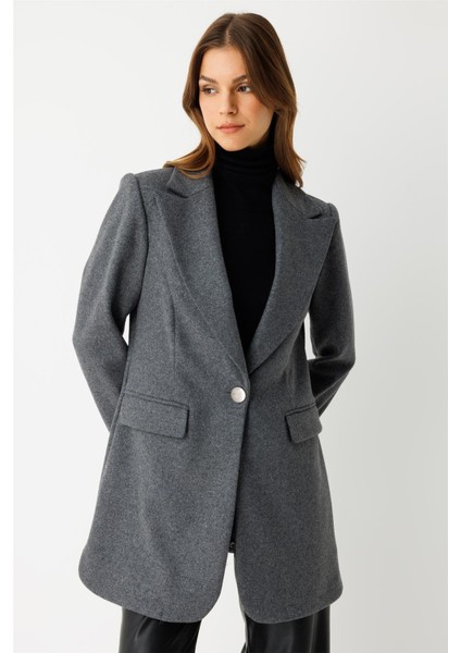Tek Düğmeli Yün Içerikli Keçe Ceket Antrasit modelleri